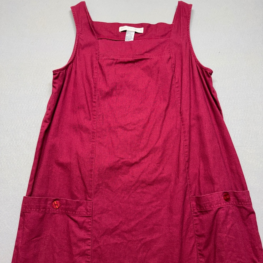 Jessica Holbrook Red Linen Cotton Blend Sleeveless Pocket Midi Dress Medium